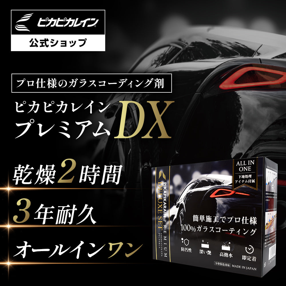 ピカピカレインプレミアムデラックスセット|下地処理付き最上位ガラスコーティング【TOP-PREMIUM】